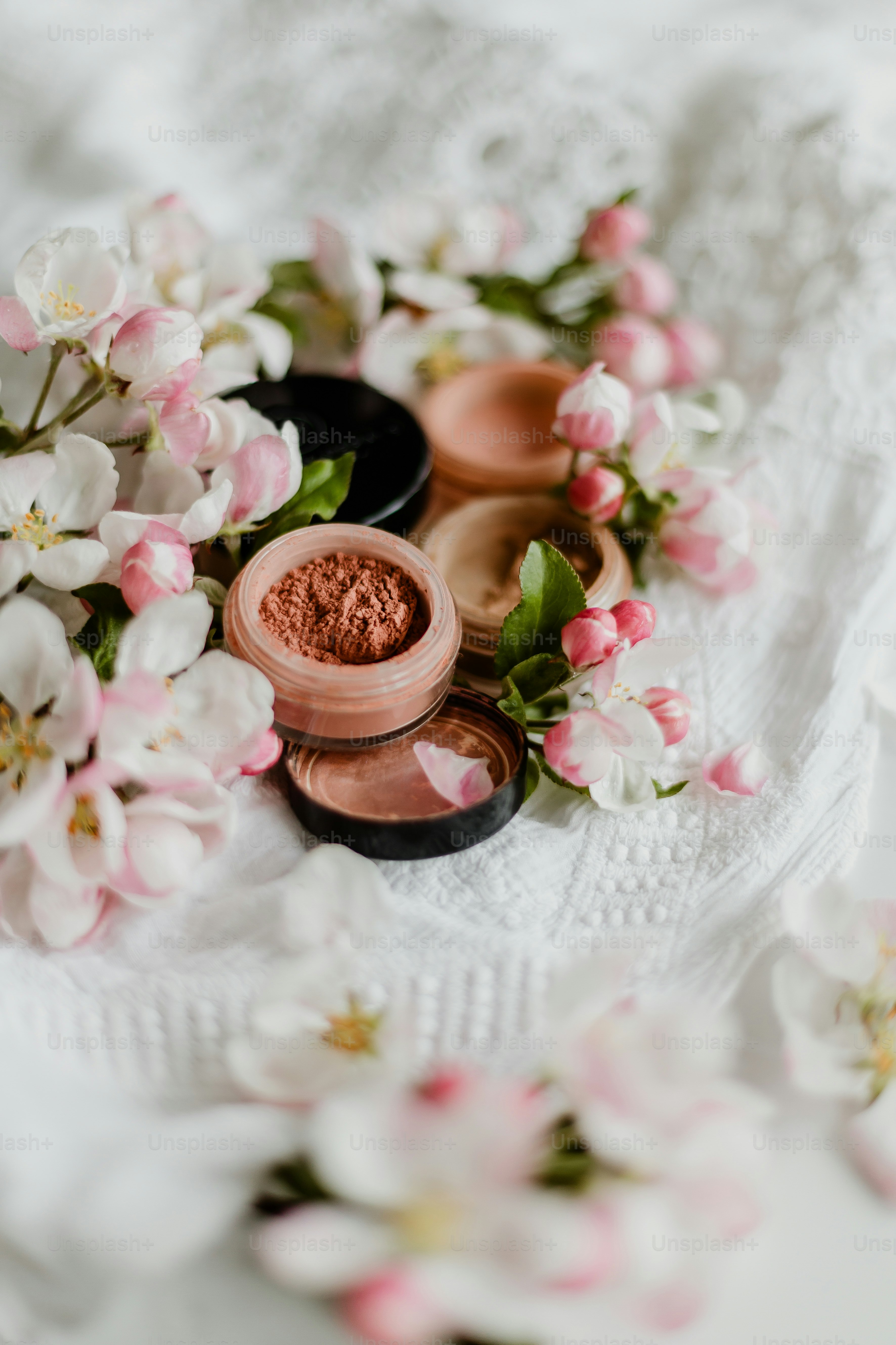 a close up of a table with flowers on it