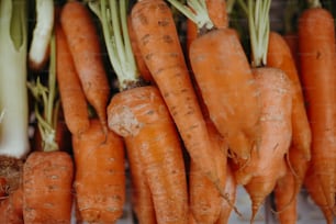 un bouquet de carottes assises sur une table