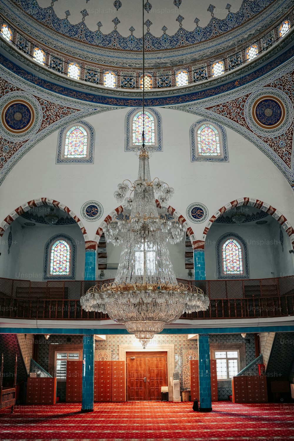 a chandelier hanging from the ceiling of a building