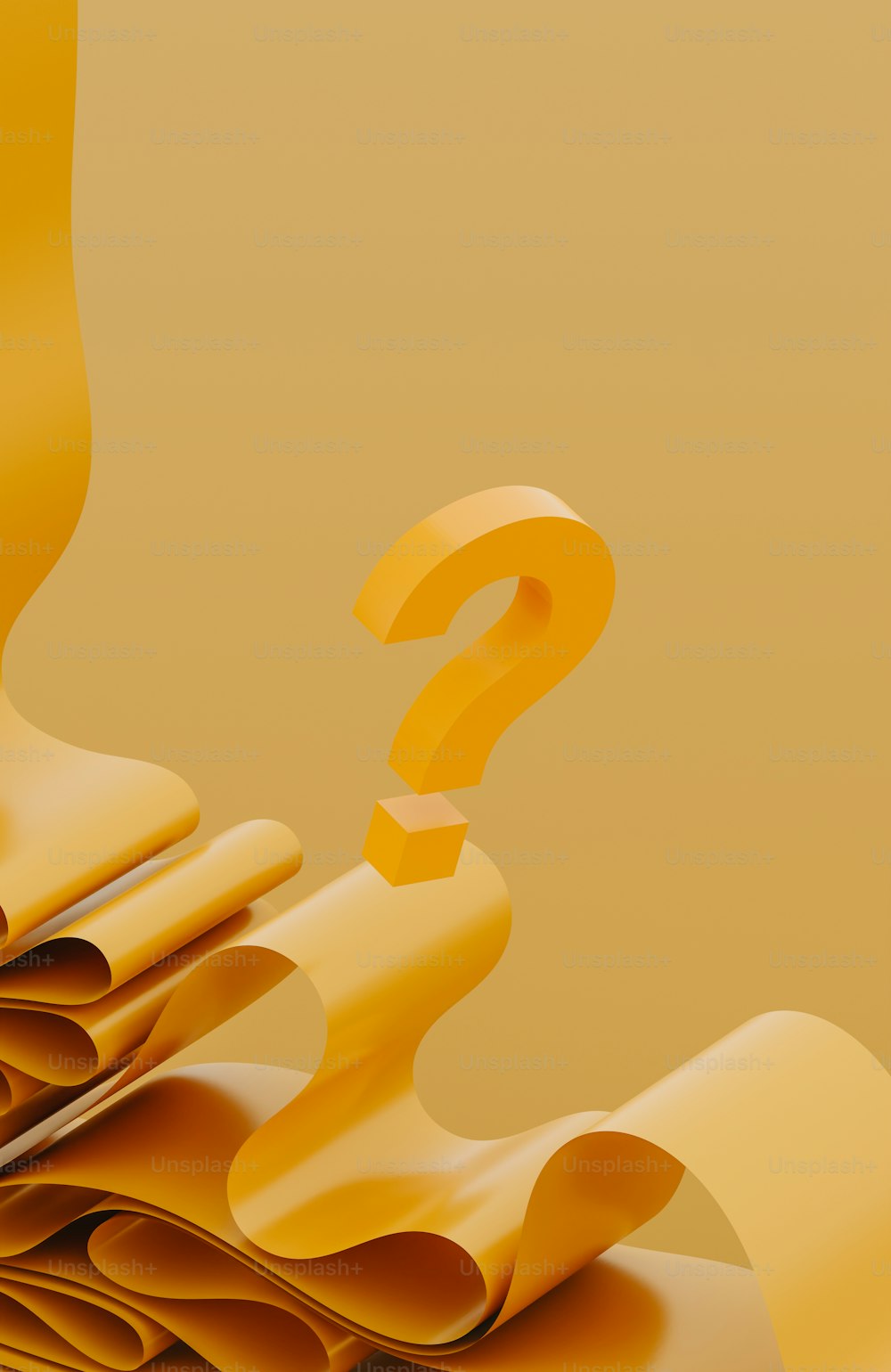 a pile of yellow paper with a question mark on it