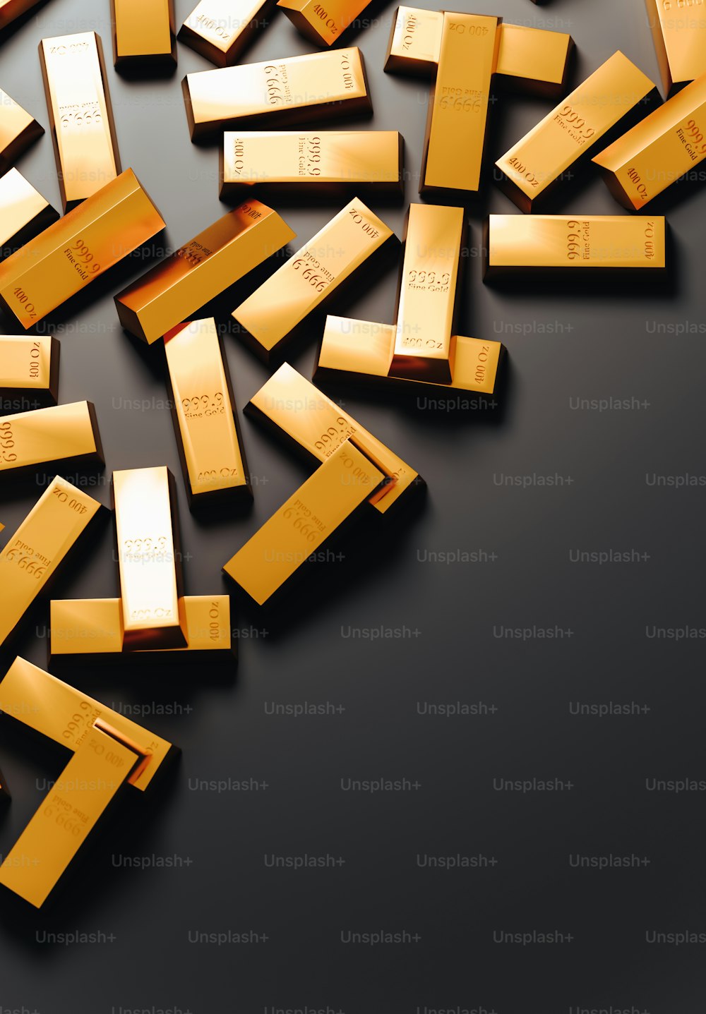 a pile of gold bars laying on top of each other