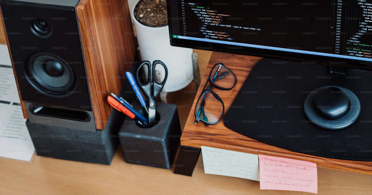 Computer Check Position Top A computer monitor sitting on top of a wooden desk photo – Technology ...