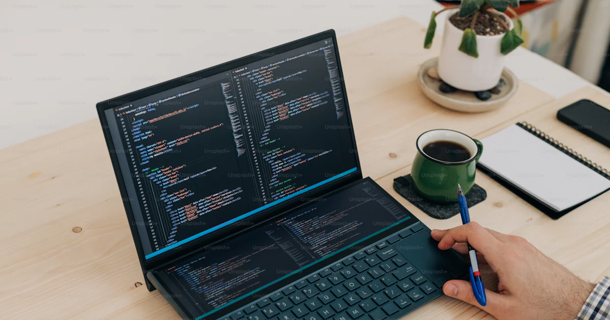 A person is writing on a laptop on a desk photo – Tech Image on Unsplash