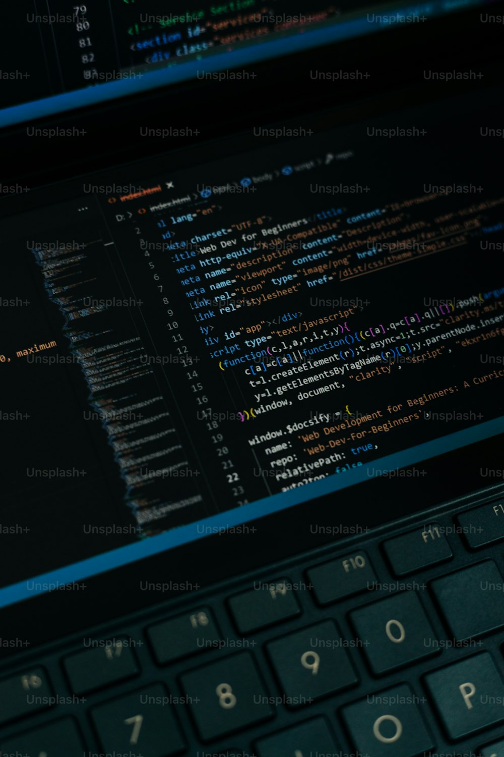 Desktop source code and Wallpaper by Computer language with coding and  programming. Stock Photo