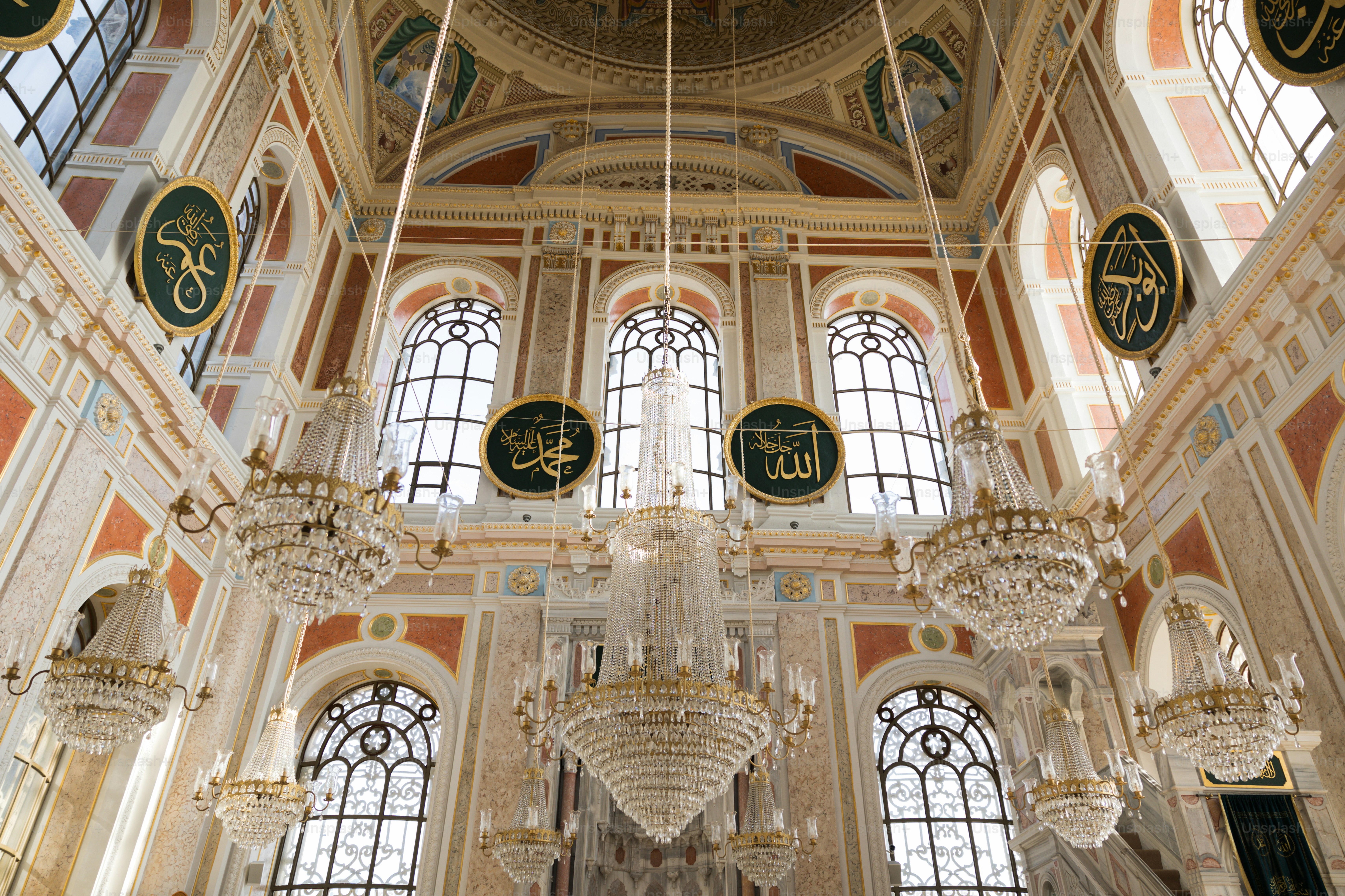 a chandelier hanging from the ceiling of a building