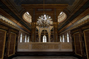 a chandelier hanging from the ceiling of a building