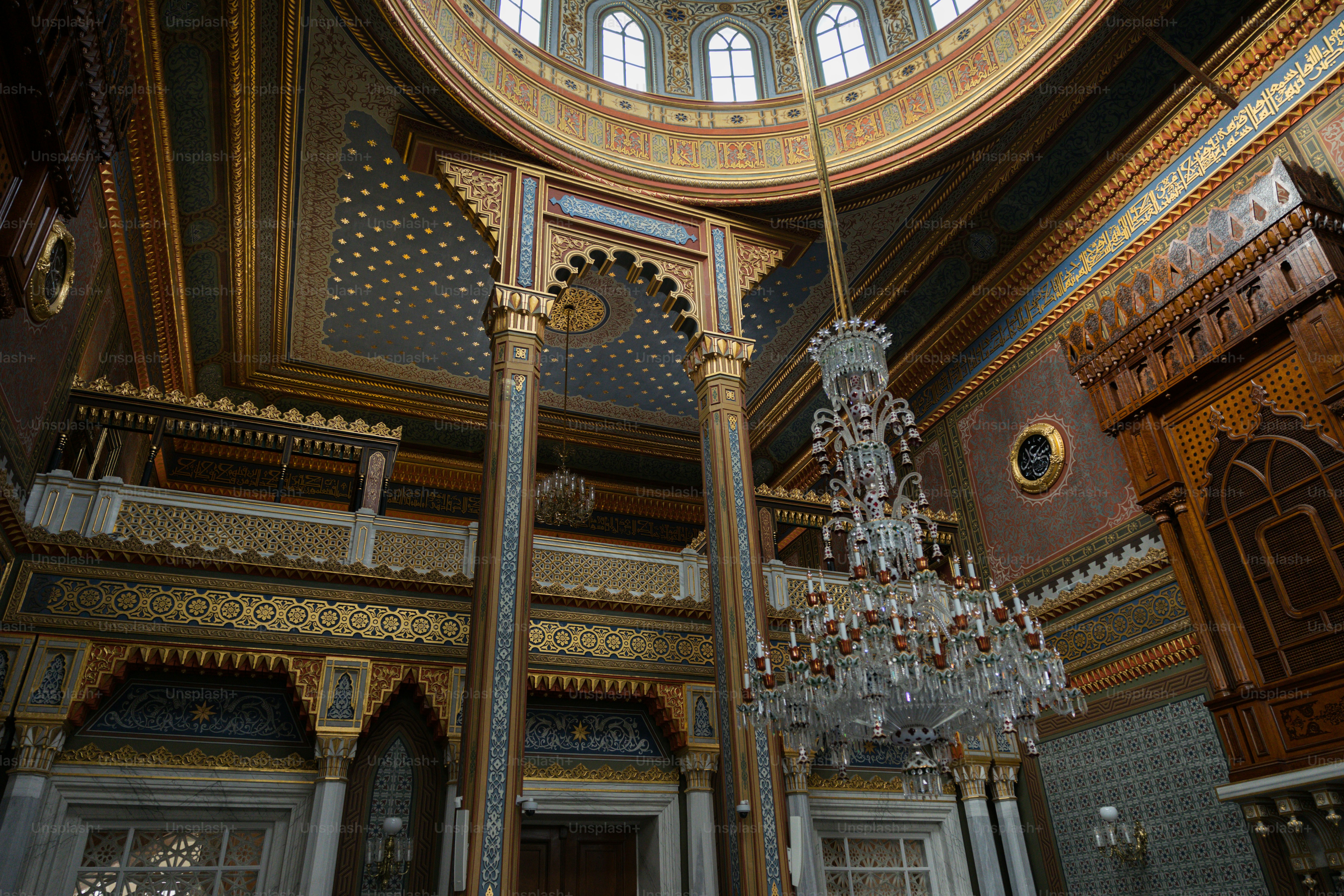 a chandelier hanging from the ceiling of a building