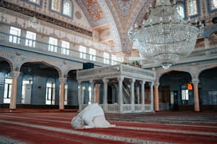 a large room with a chandelier hanging from the ceiling