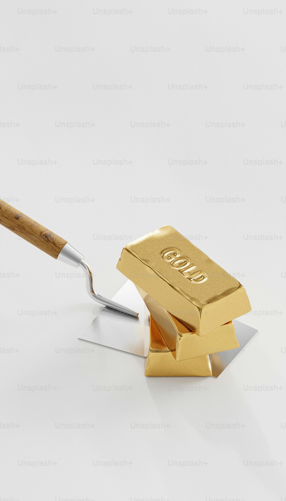 a gold bar with a knife sticking out of it
