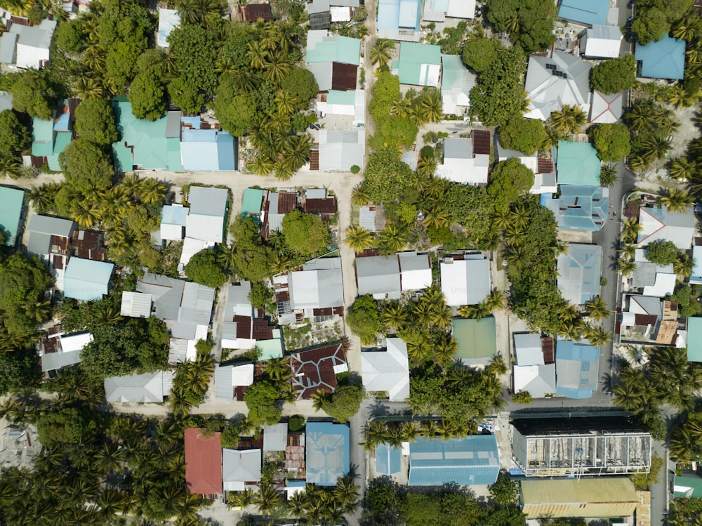 a bird's eye view of a city with lots of houses