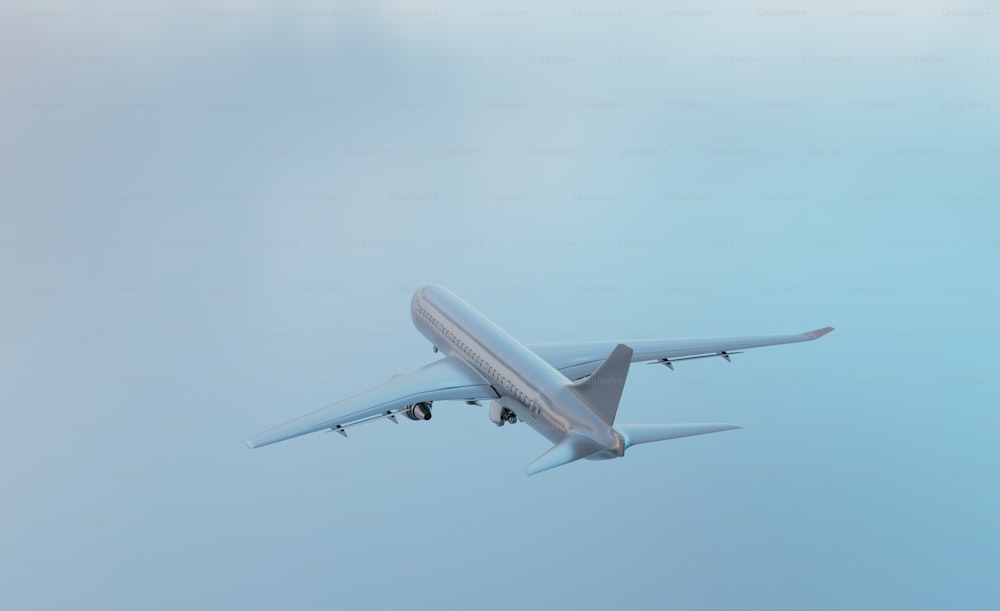 a large passenger jet flying through a blue sky