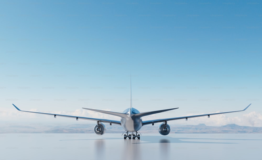 a large jetliner flying through a blue sky