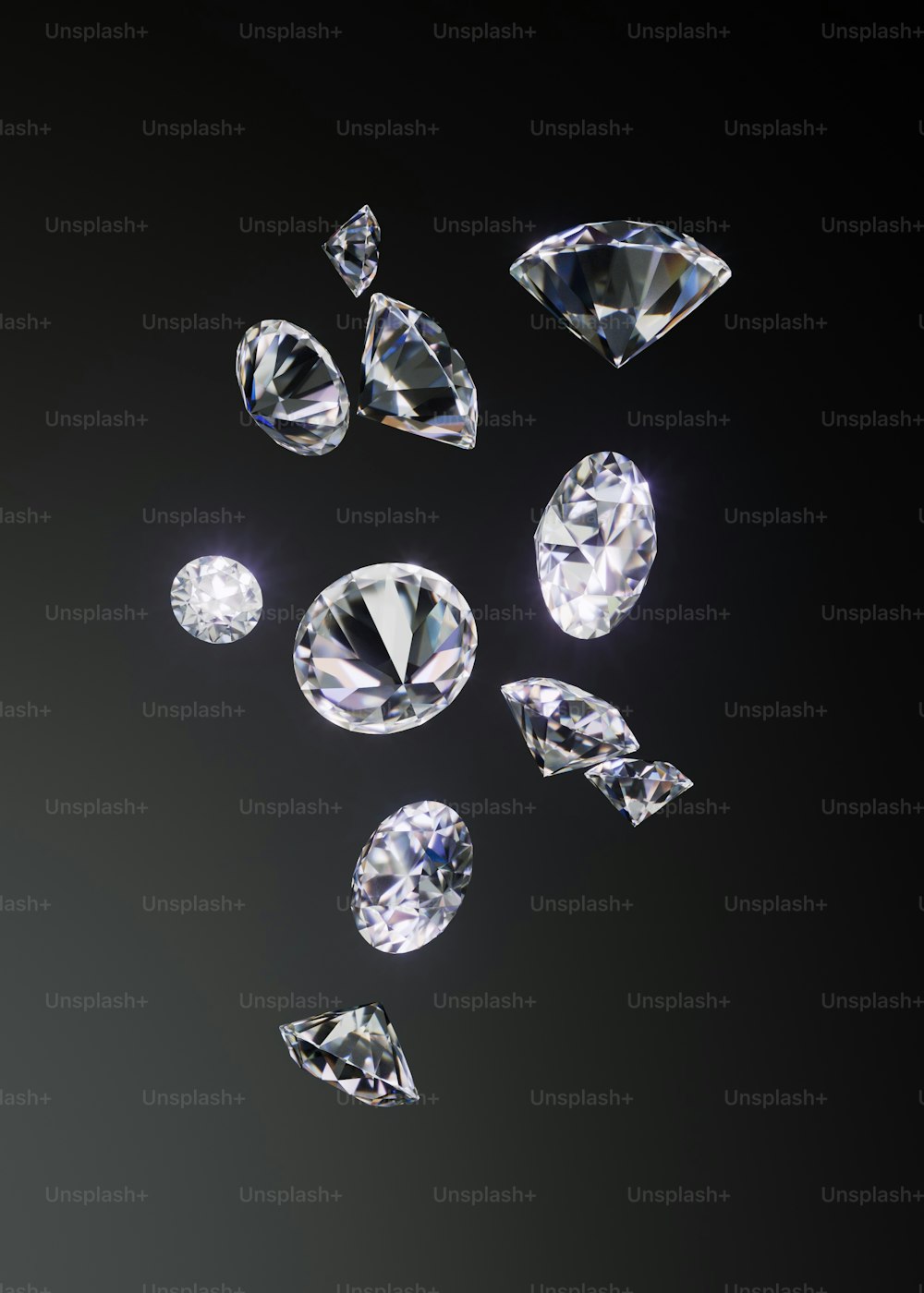 Un gruppo di diamanti su sfondo nero