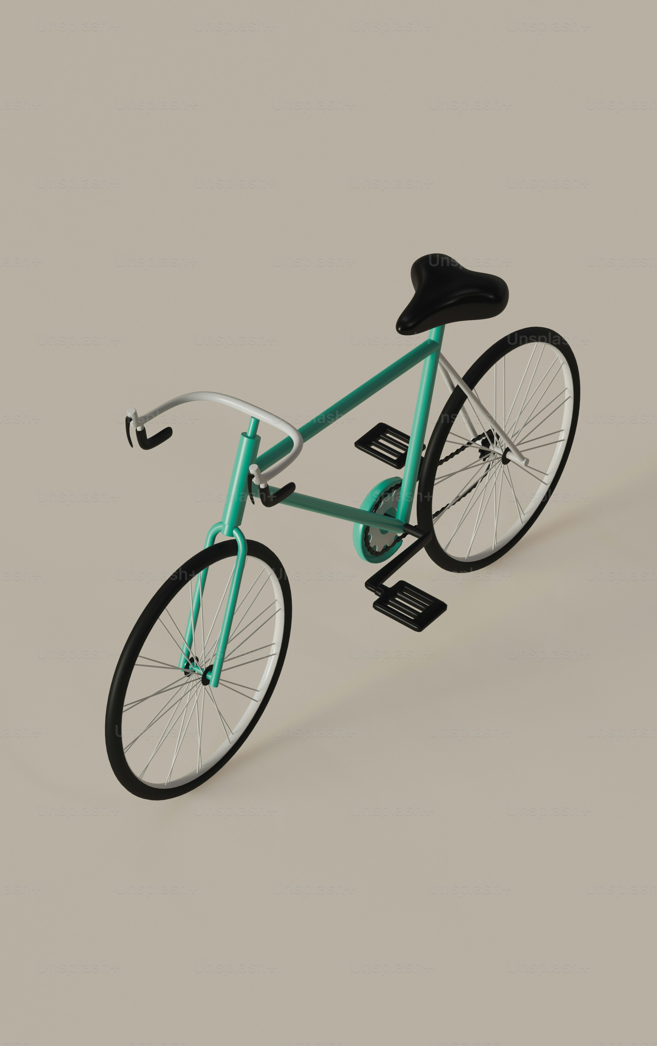 Un vélo vert avec une selle noire sur fond gris