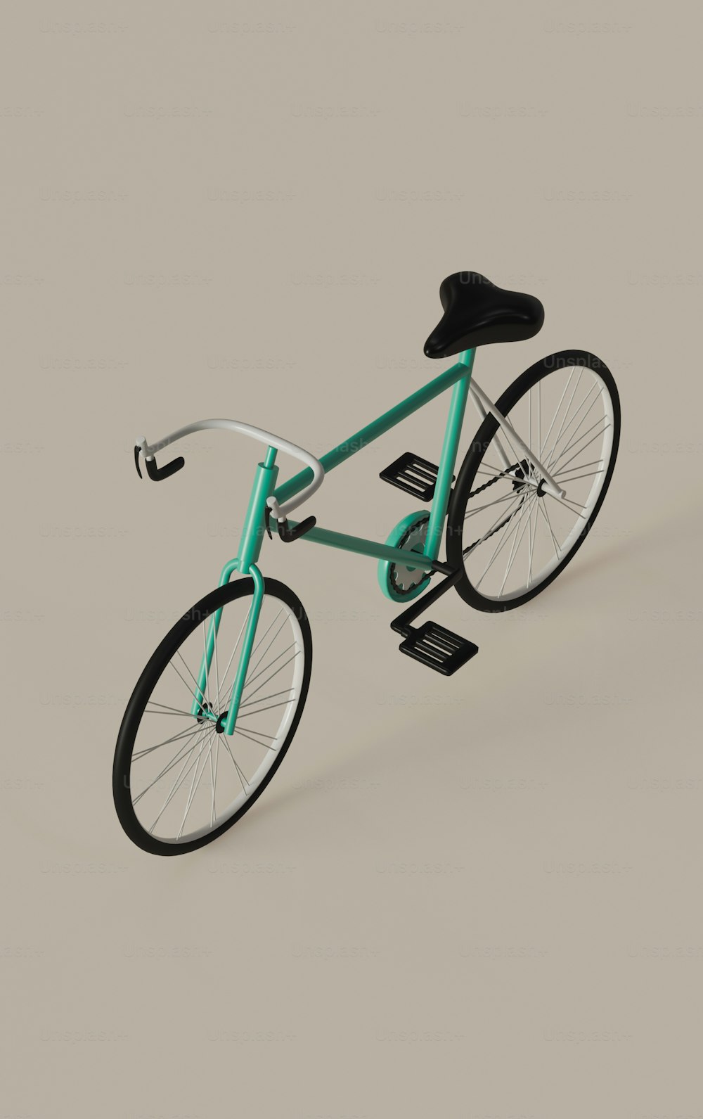 a green bike with a black seat on a gray background