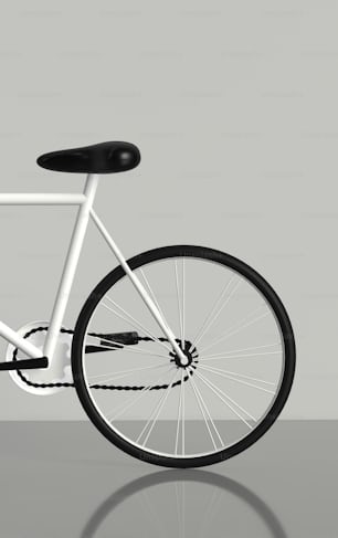 a white bicycle with black spokes on a gray background