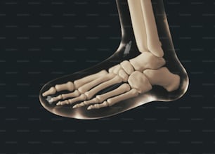 uma imagem de um pé humano com um fundo preto