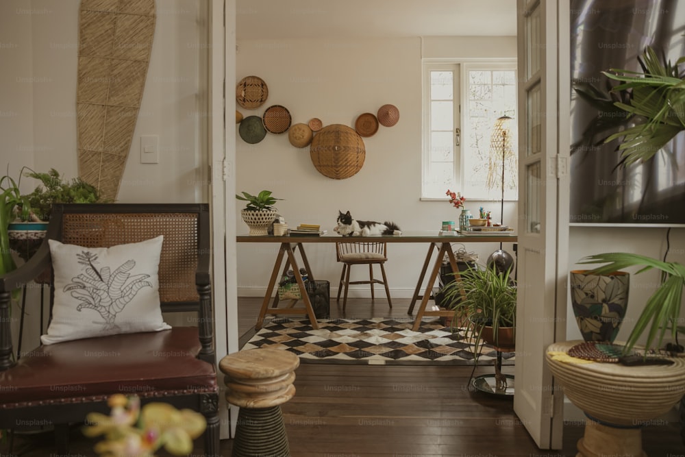 a room filled with lots of plants and furniture