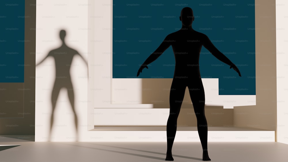 uma sombra de um homem em pé na frente de uma janela