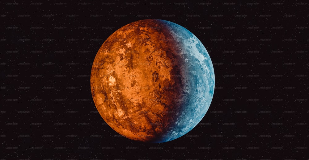 a close up of a blue and orange moon