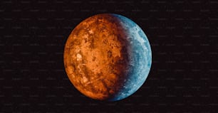 a close up of a blue and orange moon