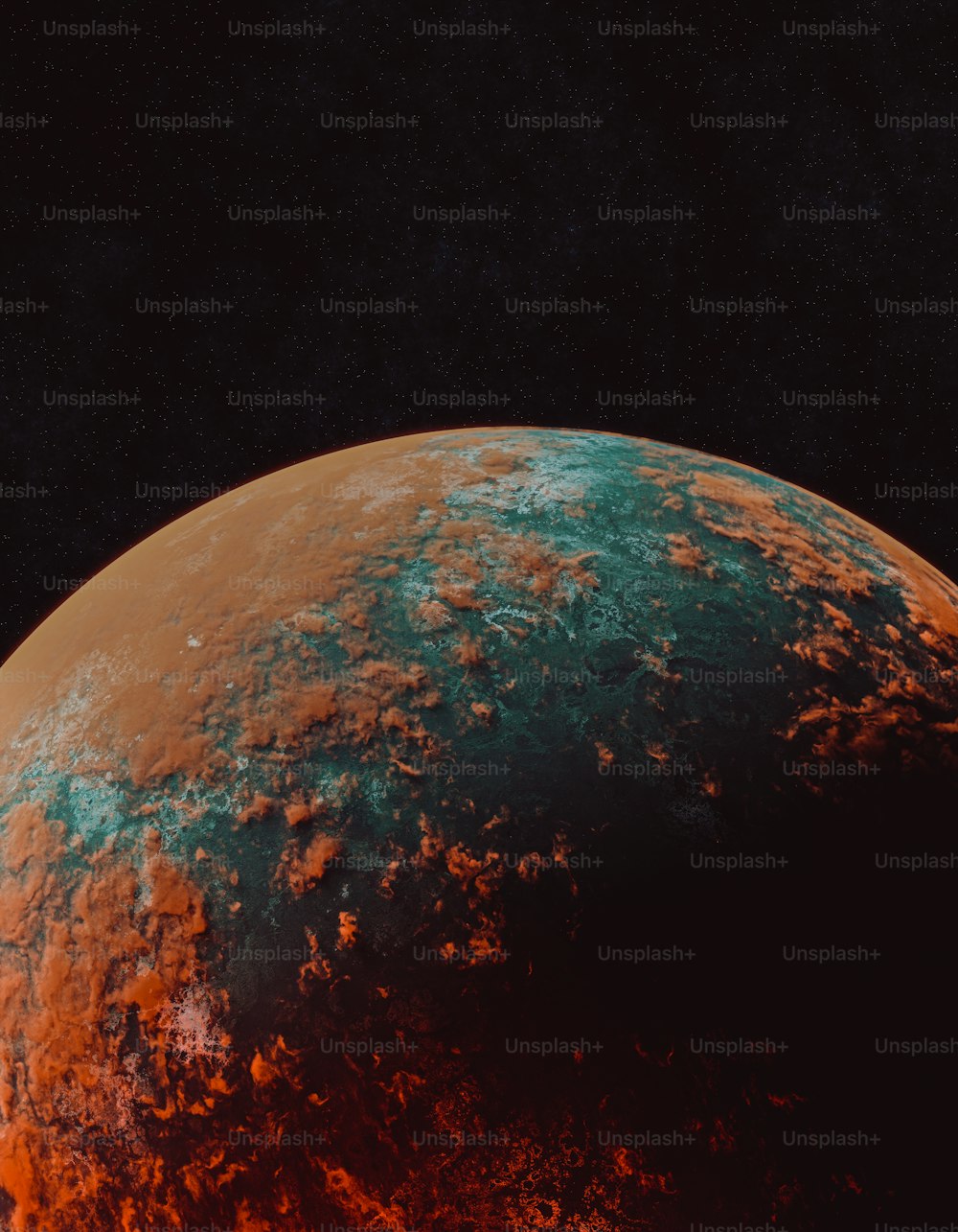 a red and green planet with a black background