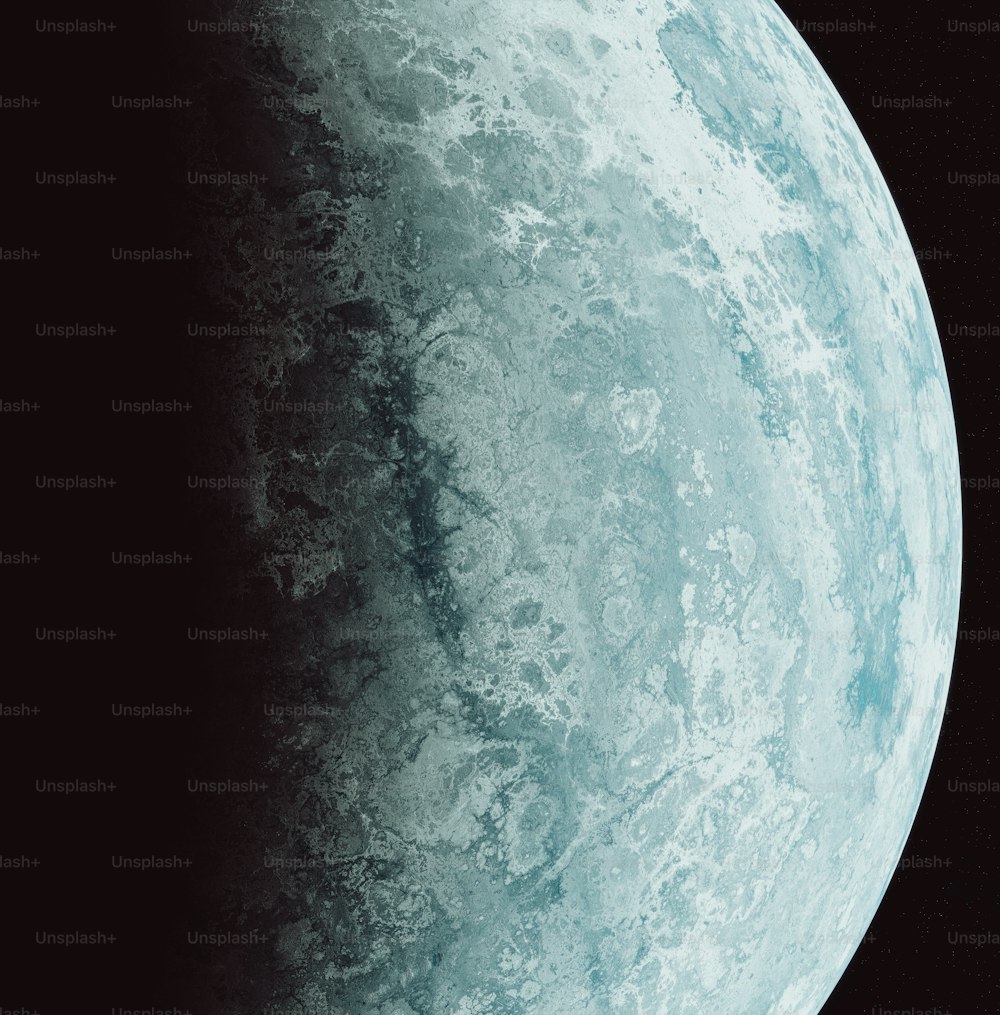 Eine Nahaufnahme der Oberfläche eines blauen Mondes