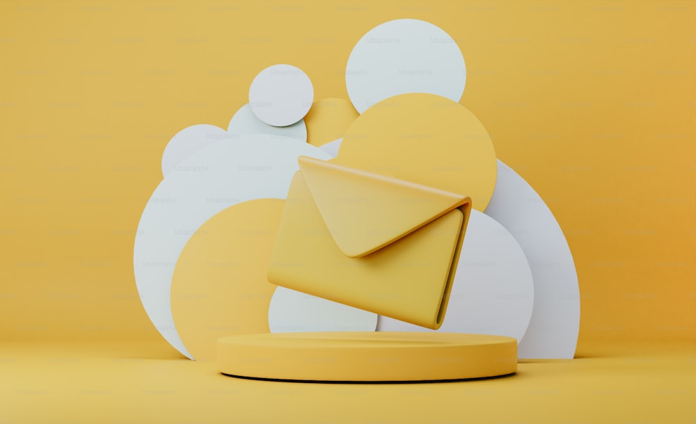 an image of a yellow envelope on a stand