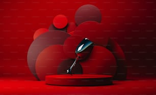 a red background with a black object in the middle