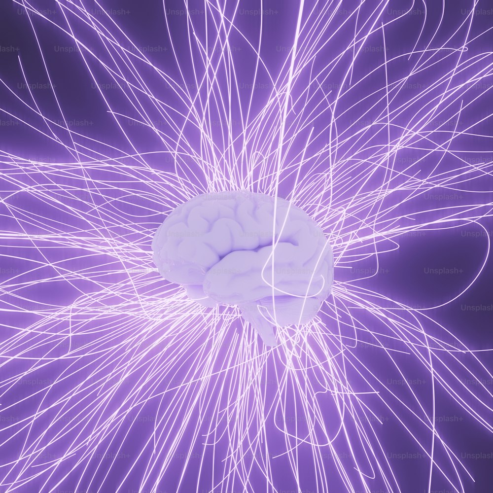 uma imagem gerada por computador de um cérebro em um fundo roxo