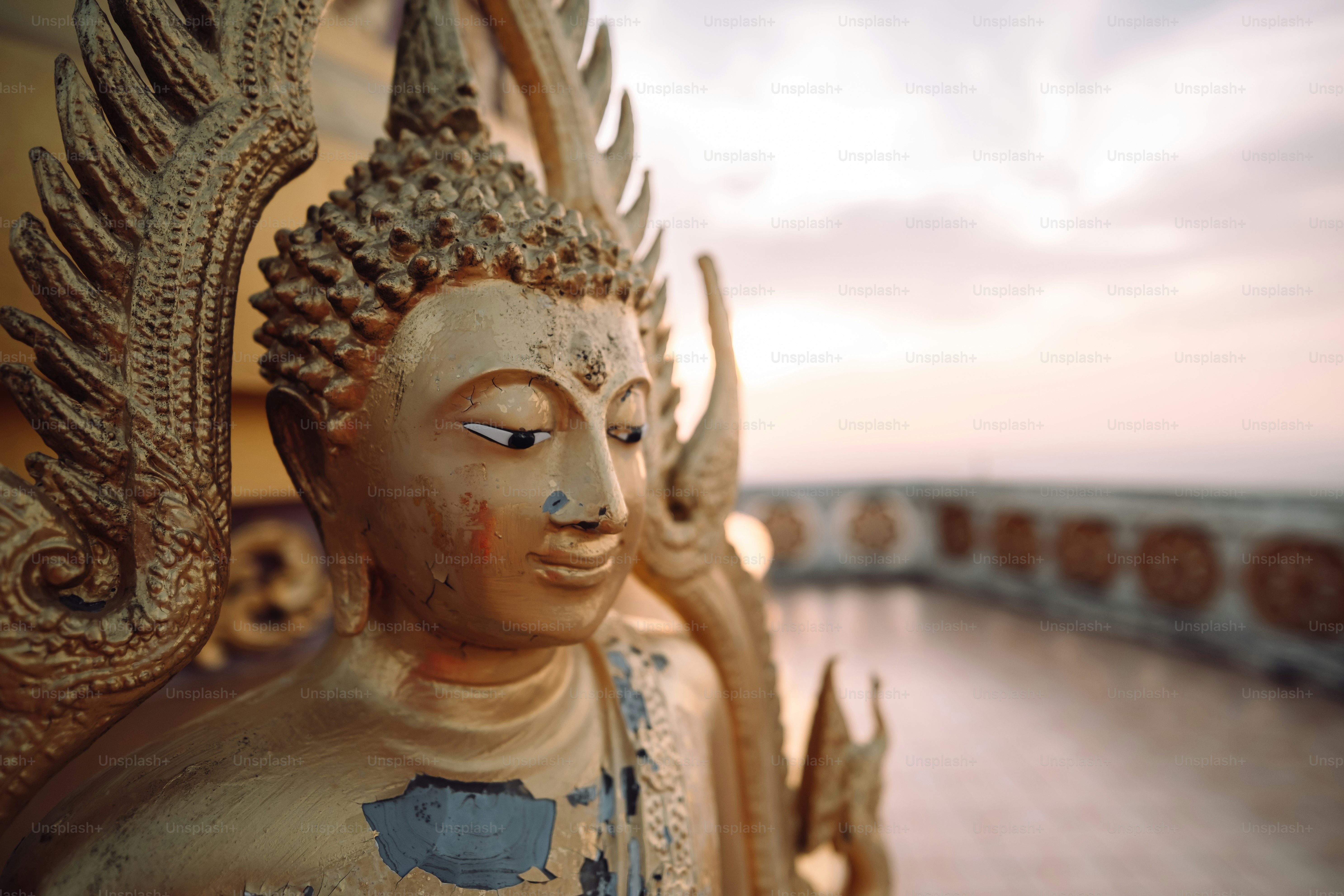 Un primo piano di una statua di un Buddha