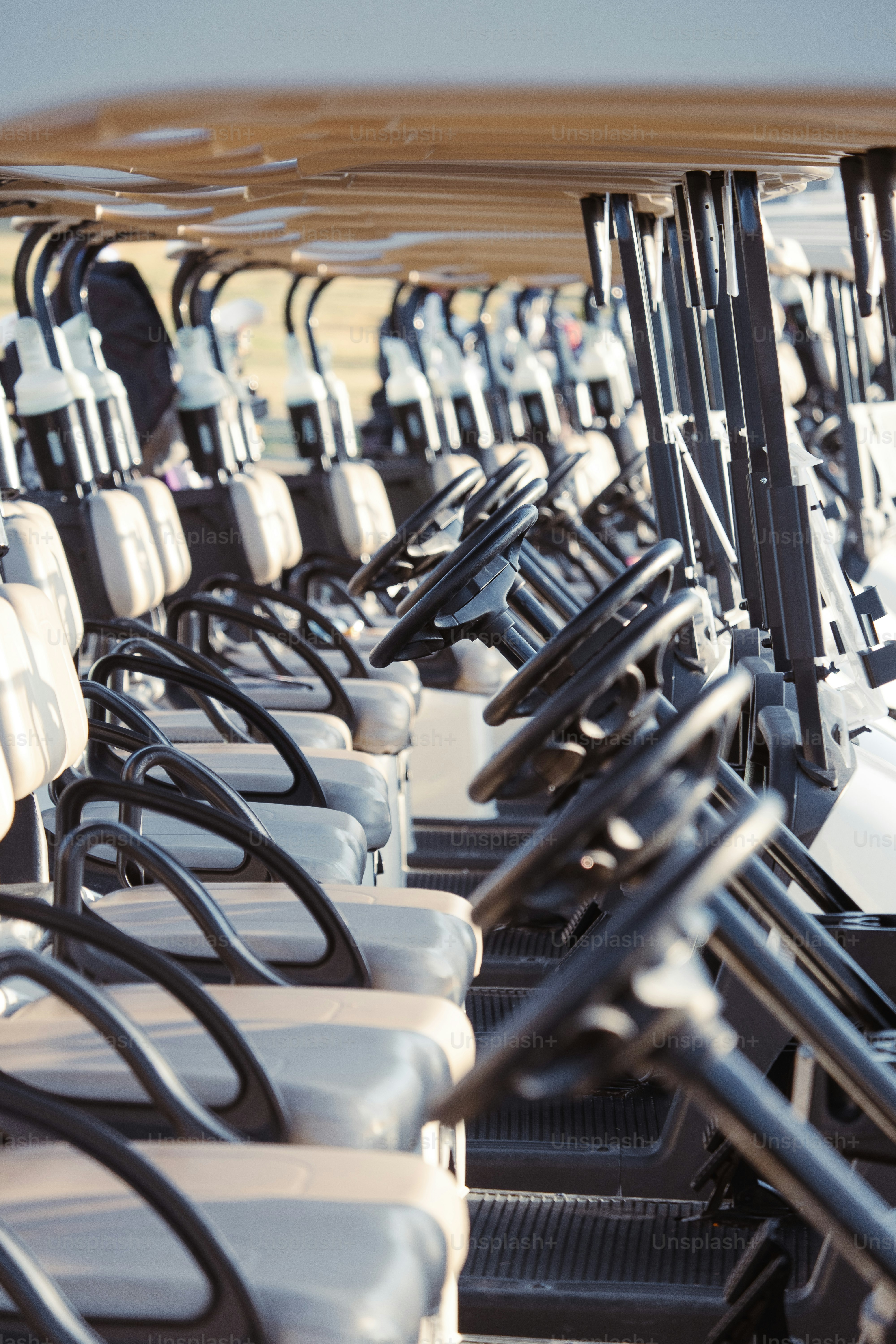 eine Reihe weißer und schwarzer Stühle, die nebeneinander sitzen