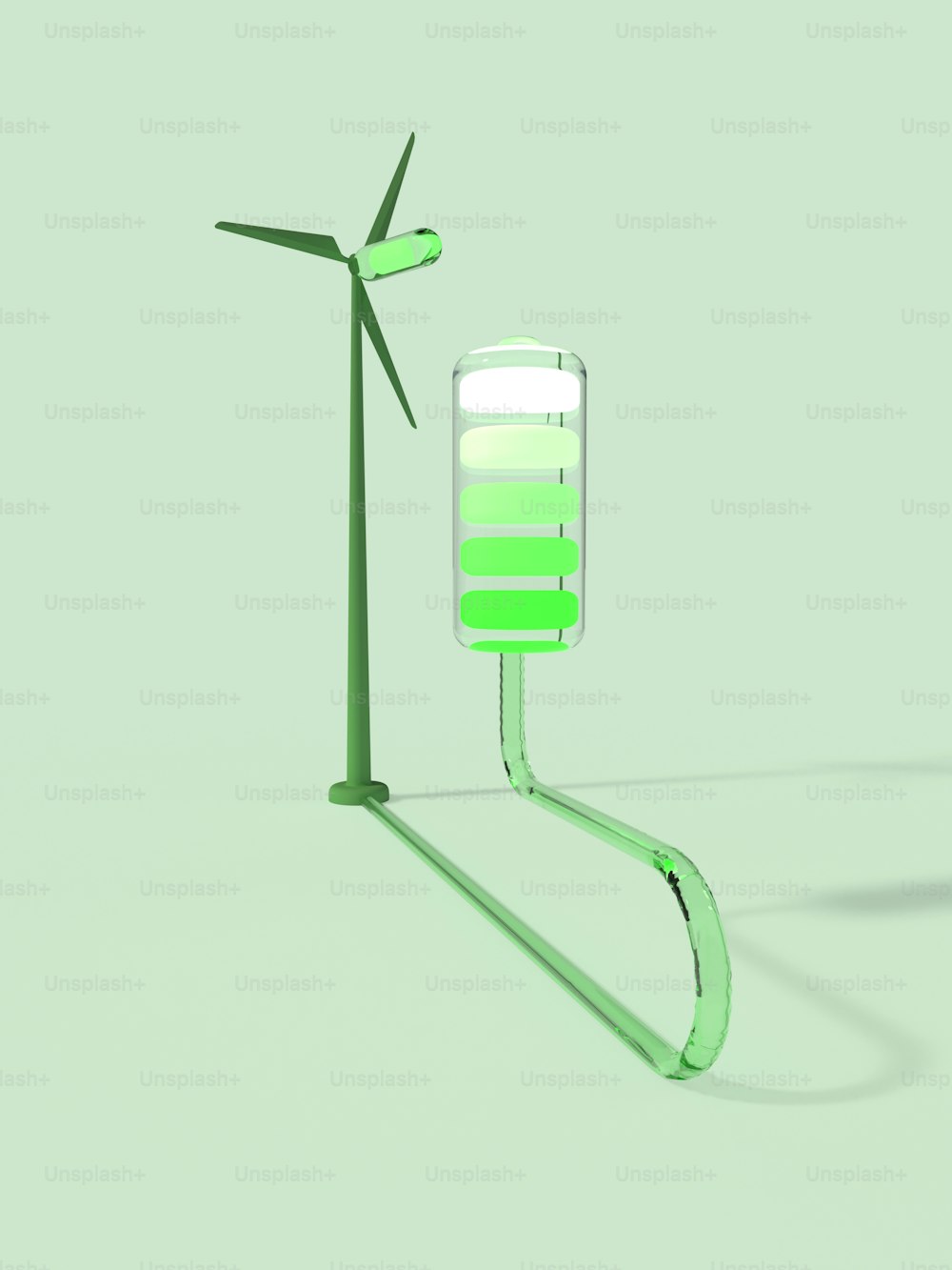 a wind turbine and a cell phone stand next to each other