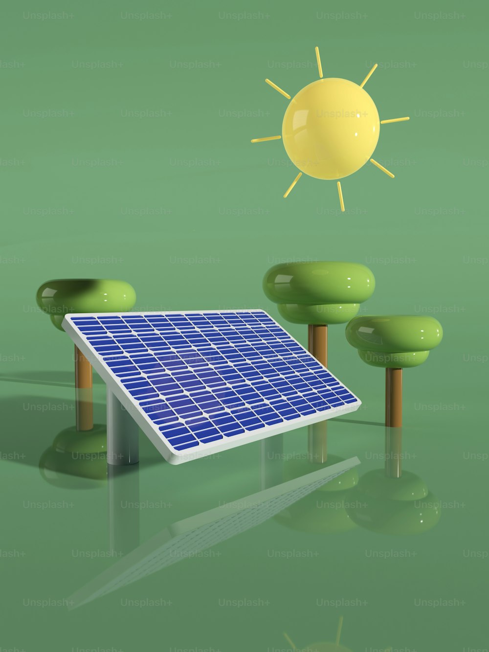 녹색 들판 위에 앉아있는 태양 전지판