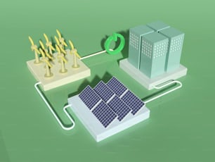 a diagram of a solar power plant with a grid connected to it
