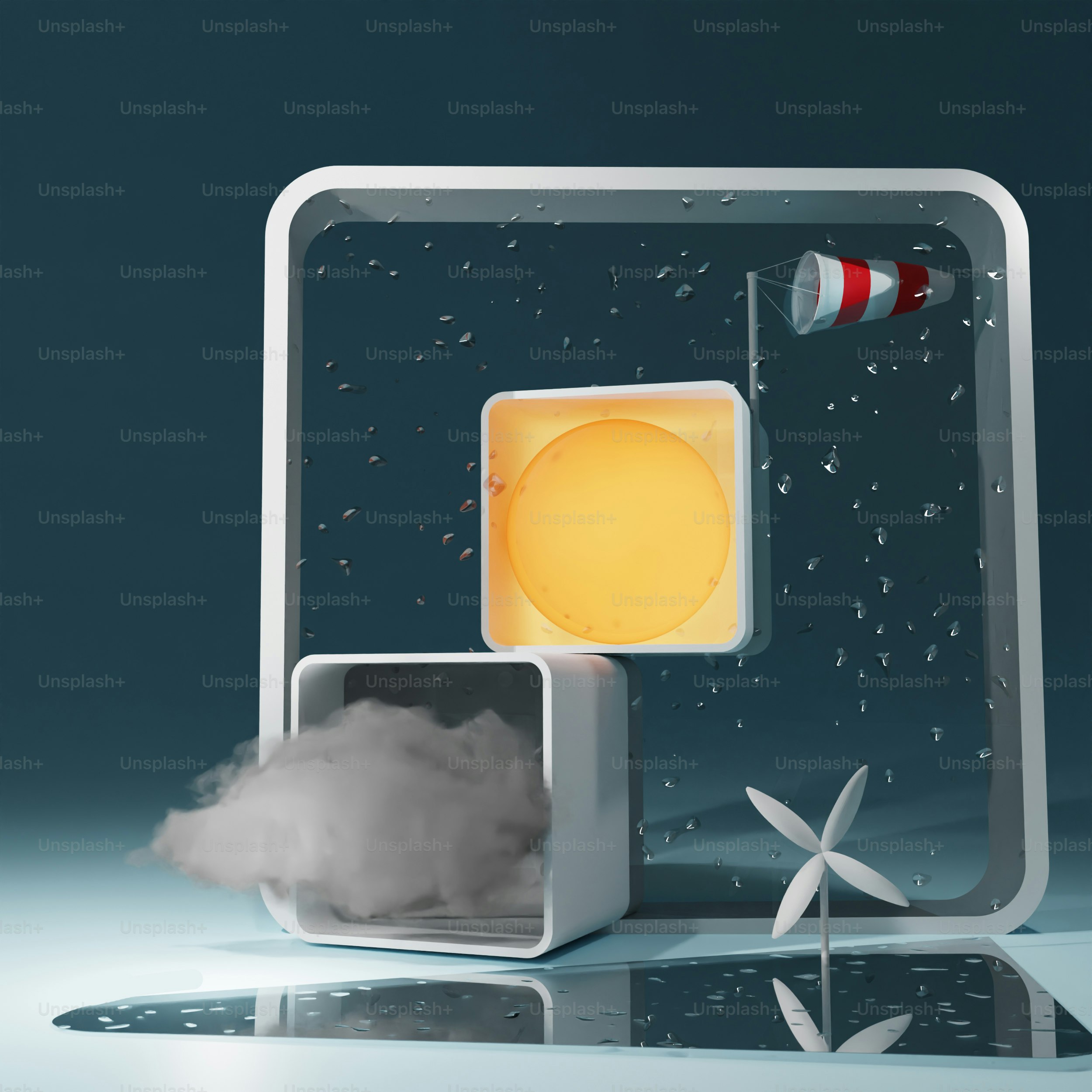 A white object with a yellow light inside of it photo 3d render Image