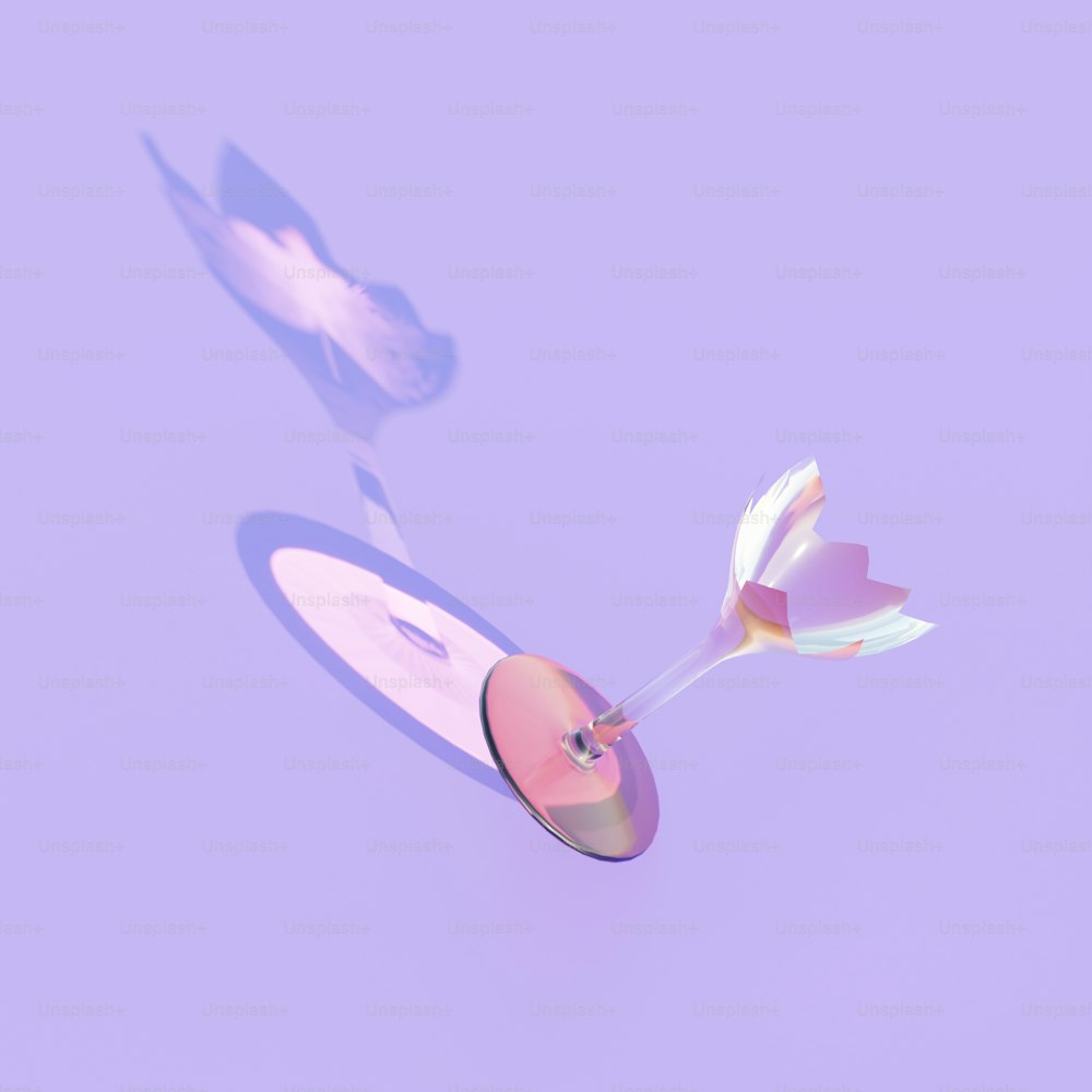 a pink and white flower on a purple background