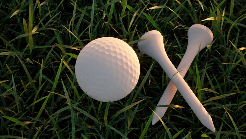 un paio di tee da golf e una pallina da golf nell'erba