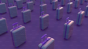 Un montón de maletas que están sobre una superficie púrpura