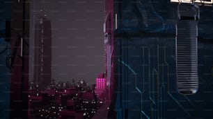 una vista di una città di notte da lontano