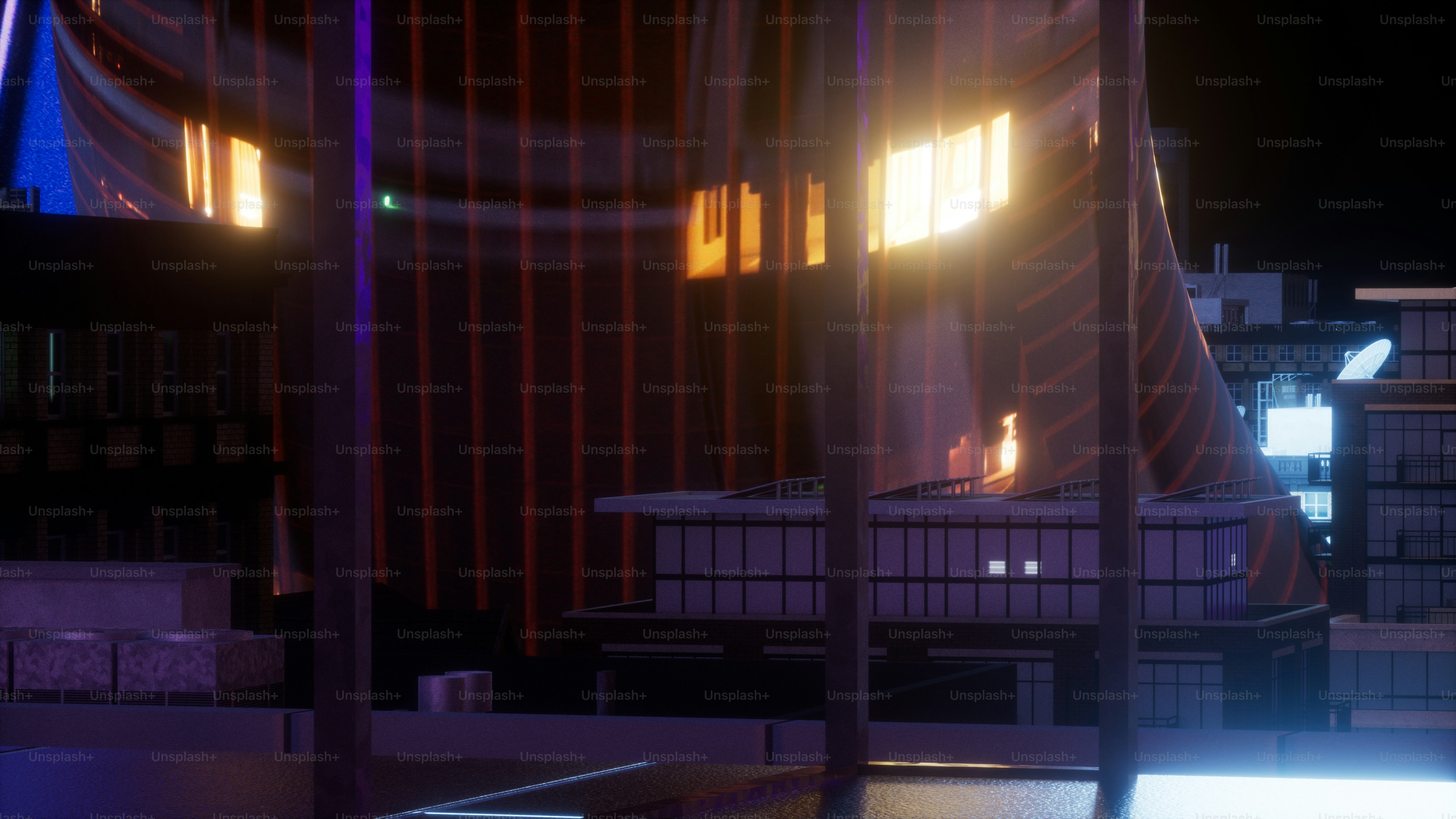 a view of a city at night from across the street