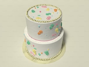 a three tiered cake decorated with candies and candies