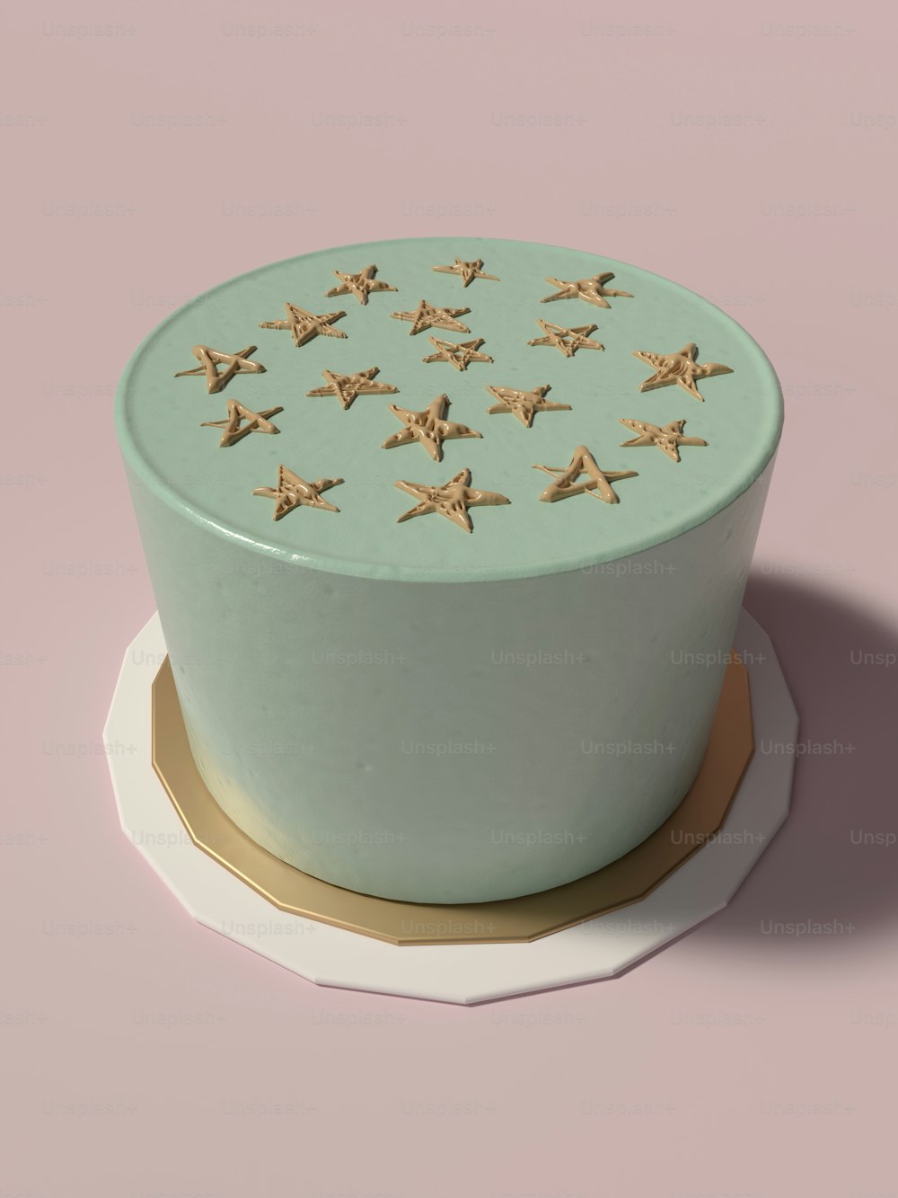 a cake with gold stars on top of it