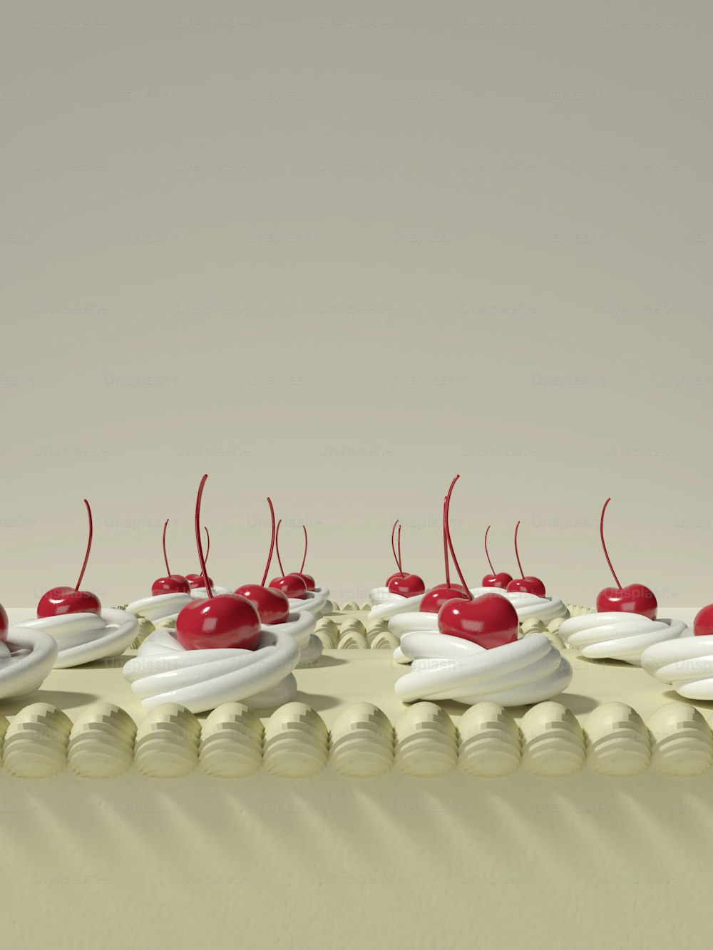 a group of cherries sitting on top of a cake