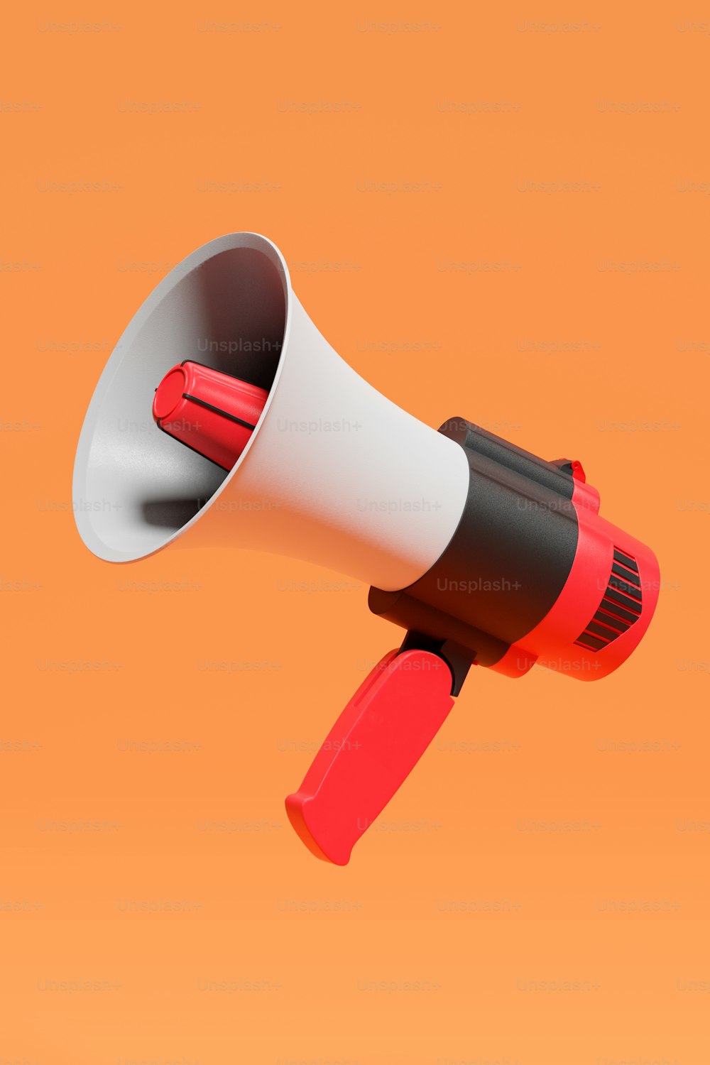 um megafone vermelho e branco em um fundo laranja