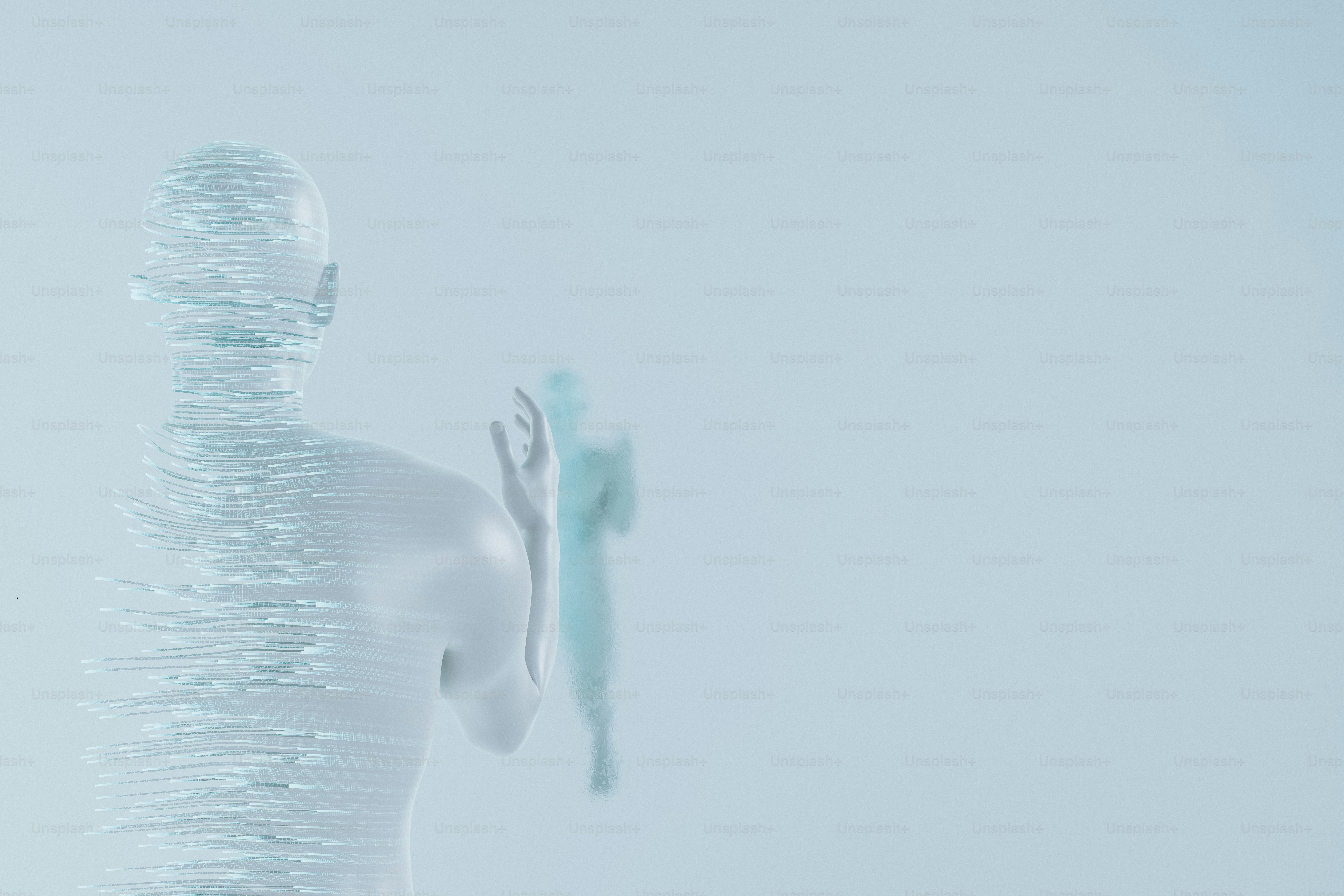 a white mannequin standing in front of a white wall