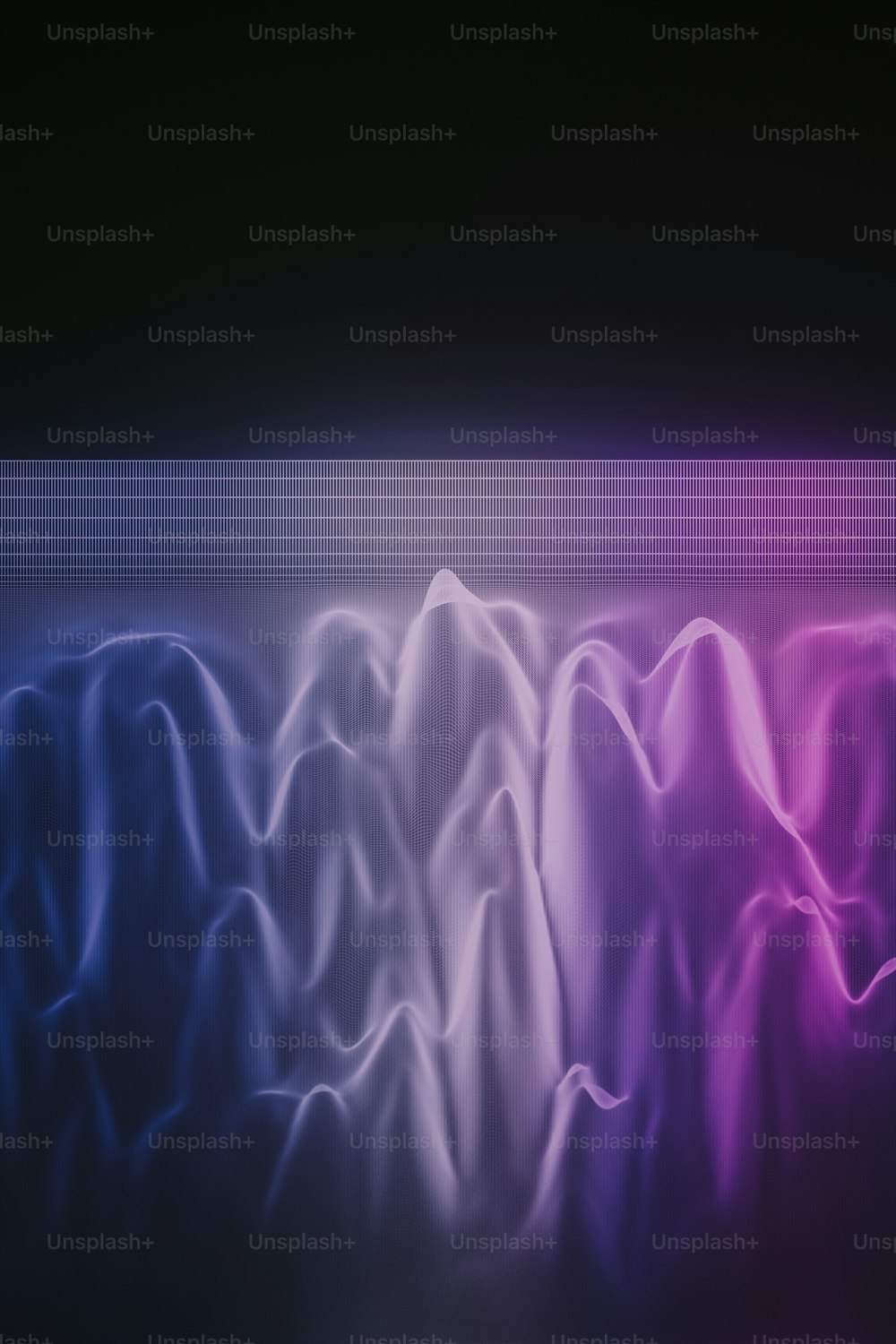 Una imagen generada por computadora de una ola en púrpura y azul