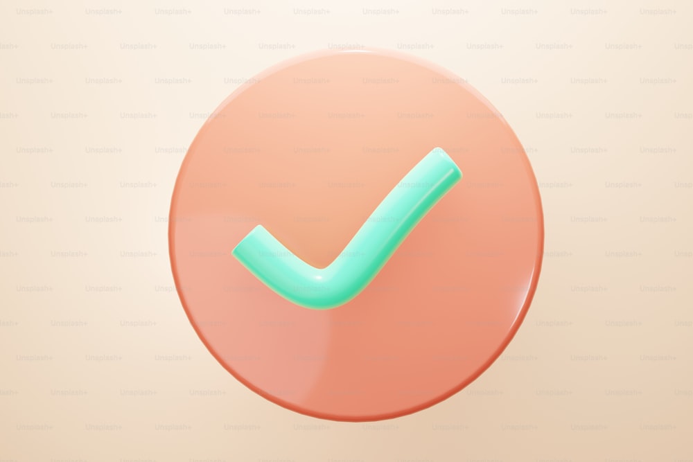 a pink button with a green tick mark
