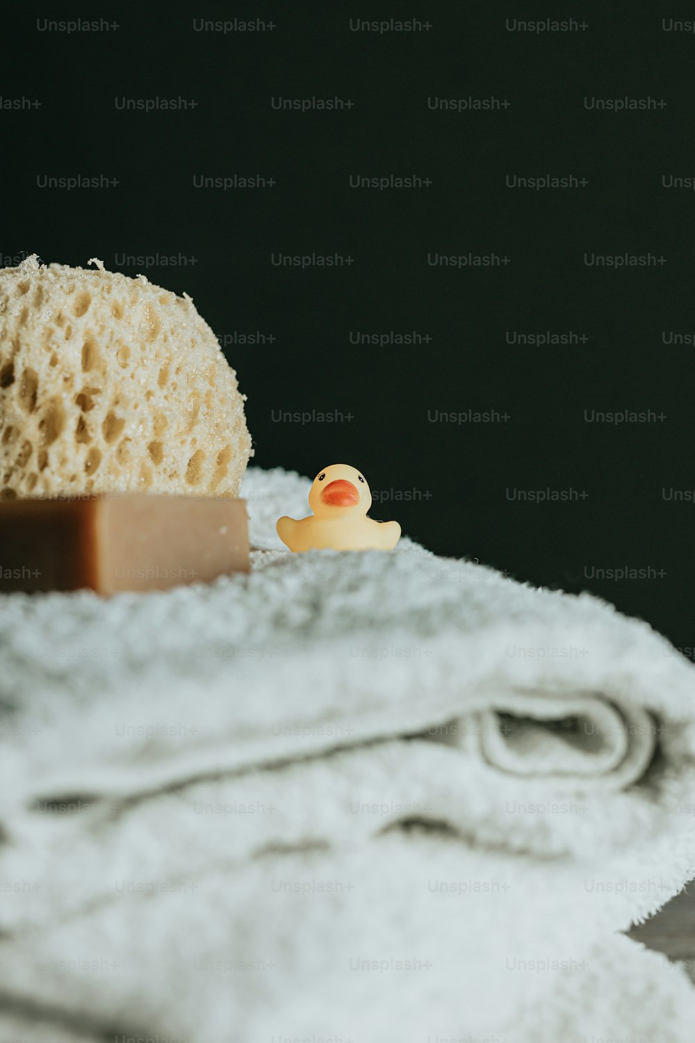 a bathrobe with a rubber ducky on top of it