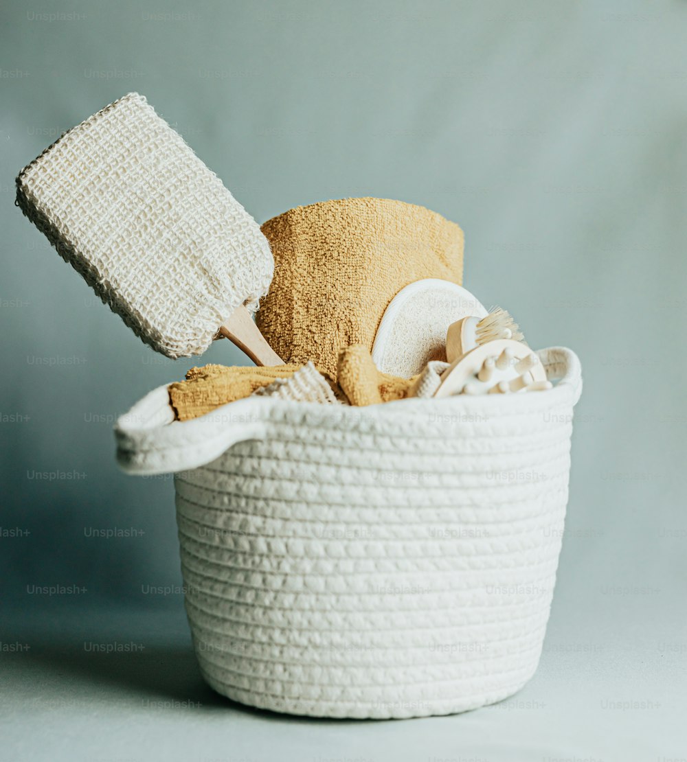 a close up of a basket with a brush in it